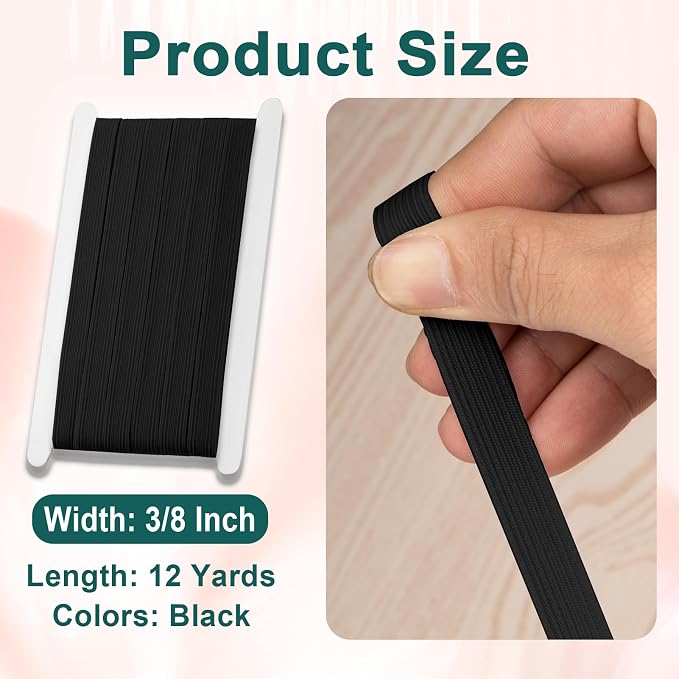 Airisoer 3/8 Inch Elastic Band for Sewing, 12 Yard High Elasticity Sewing - Image 2