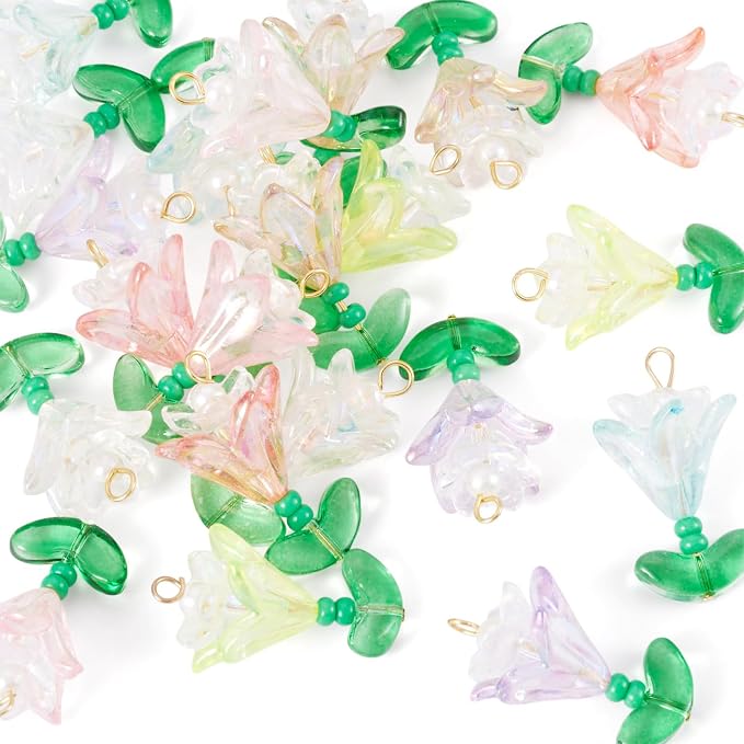 FASHEWELRY 60Pcs Mixed Color Transparent Acrylic Flower Charms 14-26mm Colorful - Image 7