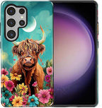 for Samsung Galaxy S25 Ultra Case, Highland Cow Flower Pattern Glossy 2 in 1 - Image 2