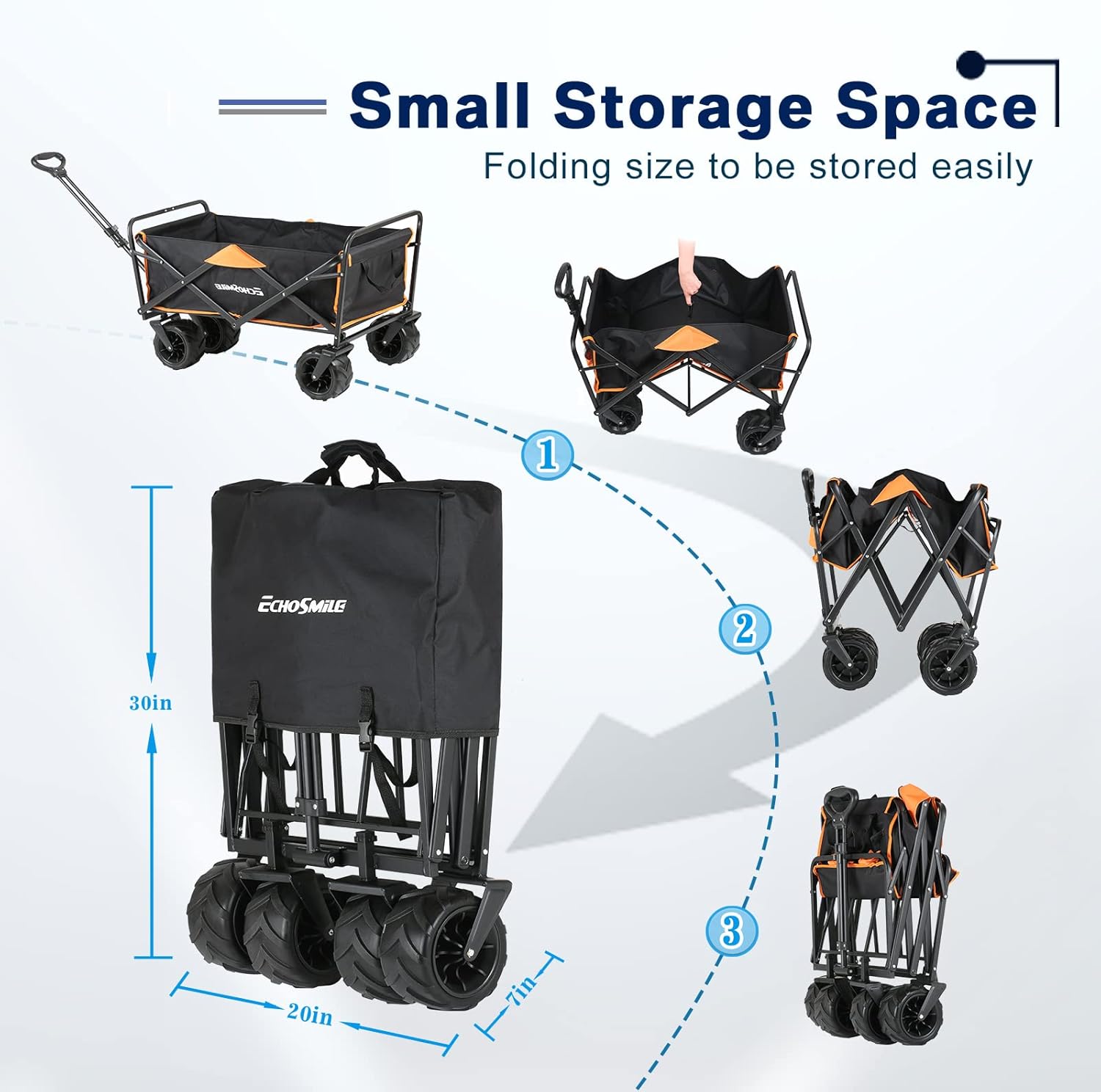 EchoSmile Heavy Duty 350 Lbs Capacity Collapsible Wagon, Outdoor Folding Camping Wagons, Grocery Portable Utility Cart, Adjustable Rolling Carts, All Terrain Sports Wagon with Big Wheels by Boahaus