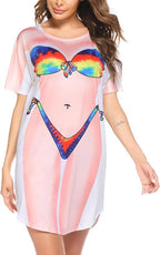 Ekouaer Women's Bikini Shirt Cover Up Short Sleeve Cute Bikini Print Cover-Up - Image 4