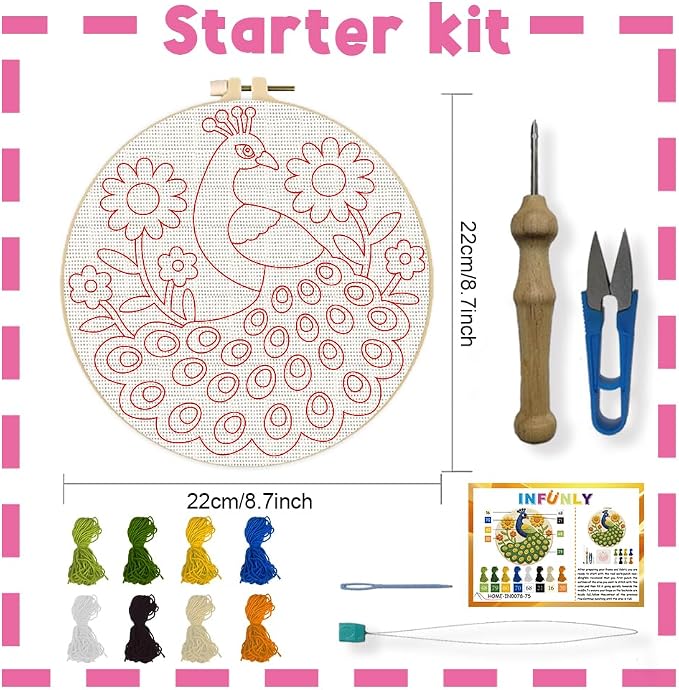 INFUNLY Peacock Flower Punch Needle Kit - Image 2