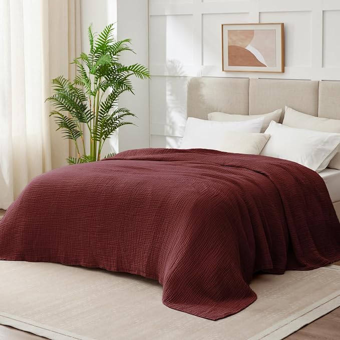 100% Cotton Muslin Blanket Queen 90" x 90", 6 Layers Breathable and Lightweight - Image 2