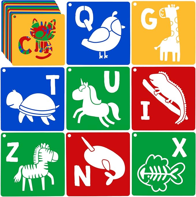26 Pieces Sturdy Stencils for Kids, 8 Inches Large Sidewalk Chalk Stencils for by ViikiFain
