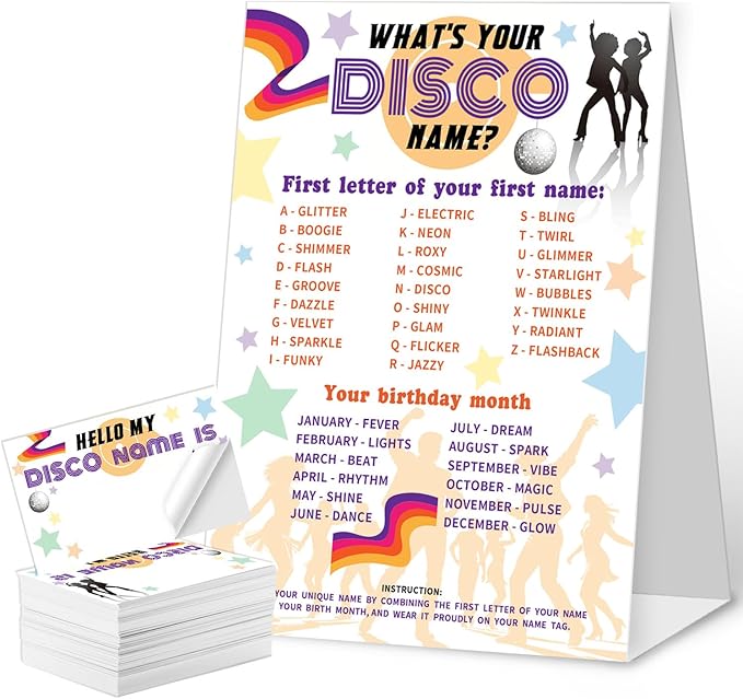What's Your Disco Name Game Cards, Birthday Game Supplies, 1 Disco Name Game by QZCYU