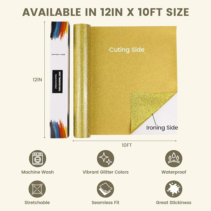 Gold Glitter HTV Heat Transfer Vinyl - Image 6