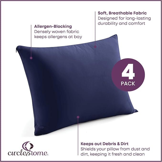 CirclesHome Pillow Protectors 4 Pack Standard Zippered - Image 2
