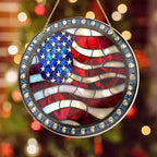 Stained Glass American Flag, Hand-Painted Star Motifs, Vintage Patriotic Wall - Image 7