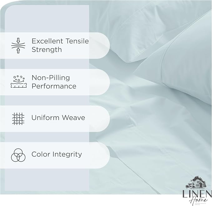Linen Home 100% Cotton Percale Sheets Queen Size, Deep Pocket, 4 Pieces Set - Image 2