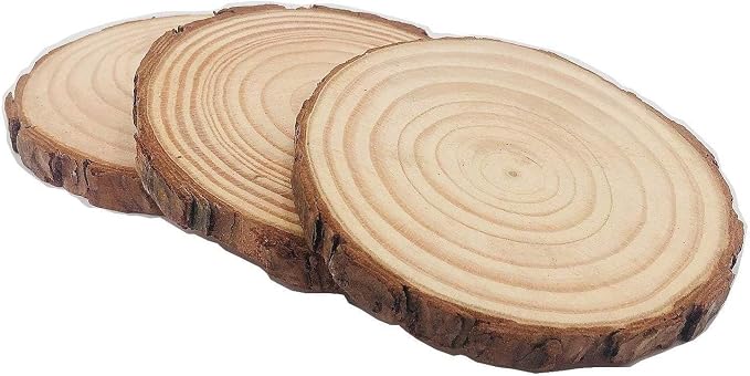 Unfinished Natural with Tree Bark Wood Slices 10 Pcs 4.2-4.7 inch Disc Coasters - Image 3