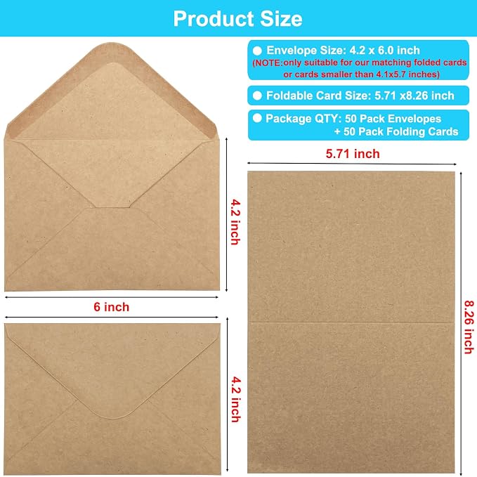 50 Pack Blank Cards and Envelopes 4.2 x 6.0 inches, Folded Cardstock - Image 2