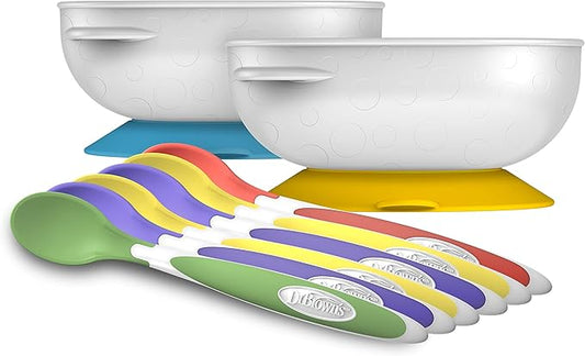 Dr. Brown's Soft-Tip Toddler Feeding Spoons, 6 Pack with No-Slip Strong Suction Bowl for Babies and Toddlers, BPA Free, 2 Pack