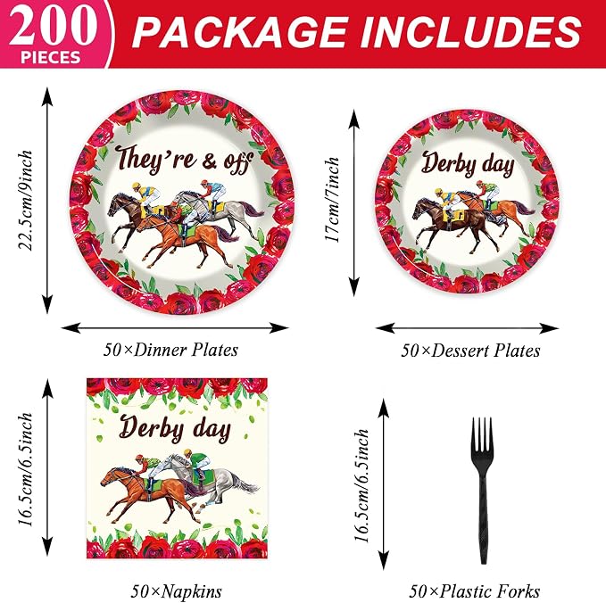 50 Guests Derby Day Plates and Napkins Party Supplies Kentucky Horse Racing - Image 2