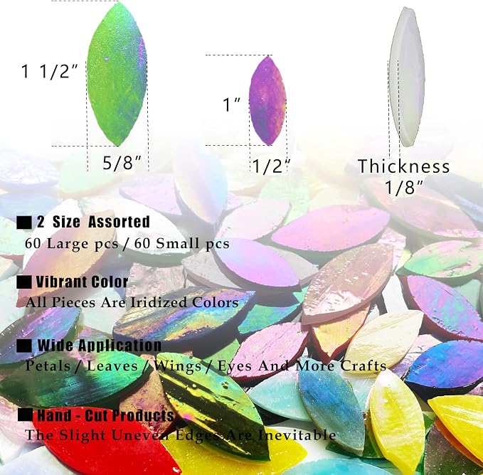 120 Pcs Iridescent Yellow Petal Mosaic Tiles, Hand cut Stained Glass Petals - Image 3