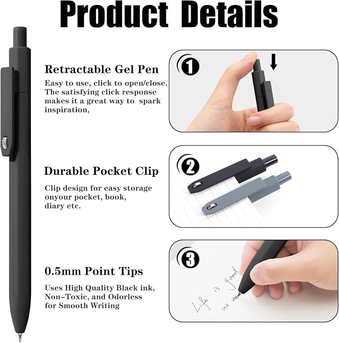 Piochoo Black Gel Pens, Nurse Aesthetic Cute Office School Supplies, Gifts - Image 3