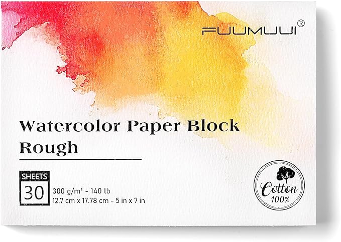 Fuumuui 5×7 Watercolor Paper Block, Textured Rough 100% Cotton Watercolor Paper by FUUMUUI