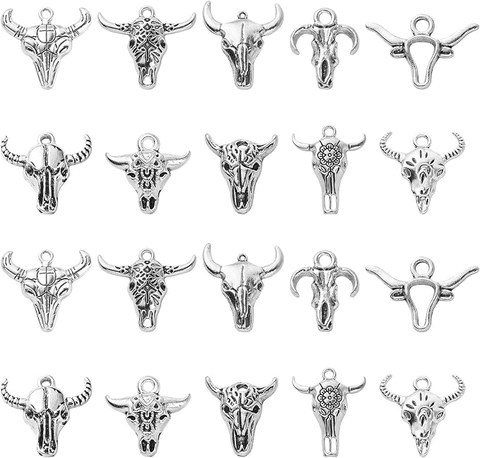 DanLingJewelry 100Pcs 10 Styles Antique Silver Cow Charms Western Cattle Head by DanLingJewelry