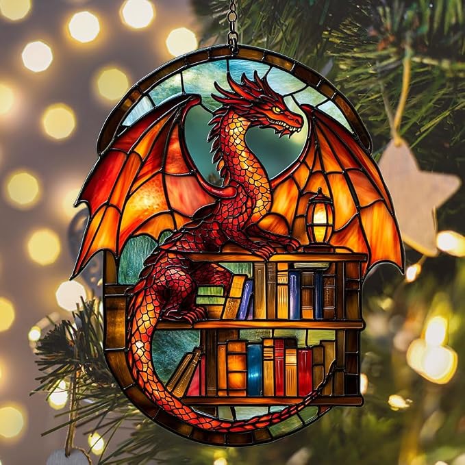 Books and Dragon Acrylic Suncatcher Stained Glass Effect Window Car Hanging - Image 6