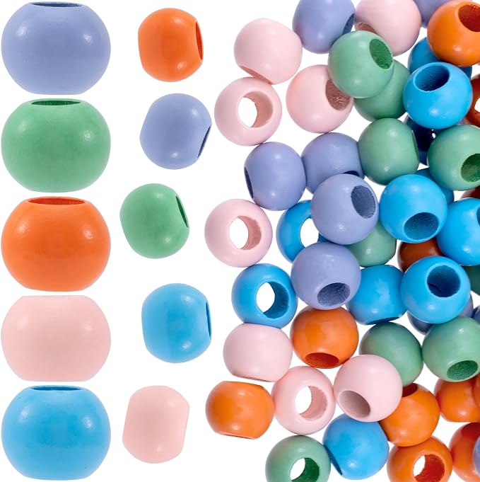 Pndeyo 50pcs Wooden Beads for Crafts, 24mm Large Hole Natural Wood Hair Bead by Pndeyo