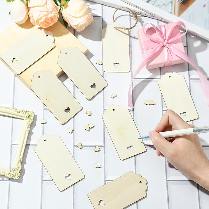 48 pcs Rectangle Theme Unfinished Wood Cutout Bookmarks Coffee Blank Heart Wood - Image 5