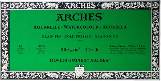 Arches Watercolor Paper Block, Cold Press, 5.9" x 11.8", 140 pound by ARCHES