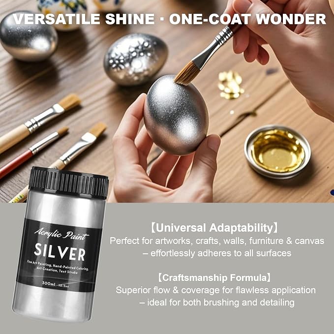 300ml Silver Metallic Acrylic Paint, Non Toxic Waterproof Silver Metallic - Image 5