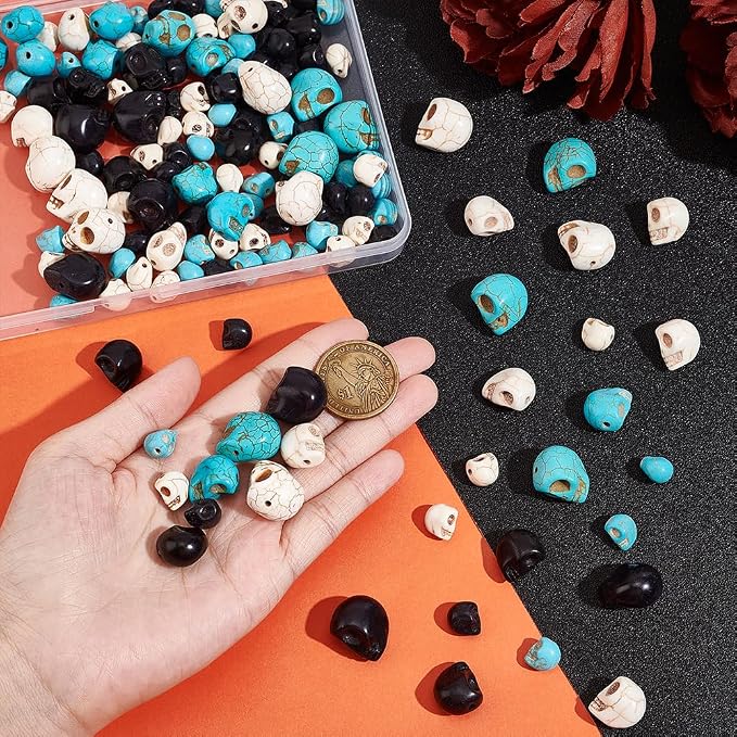 arricraft 144 Pcs 4 Sizes Skull Beads, Synthetic Turquoise Skull Head Beads - Image 3