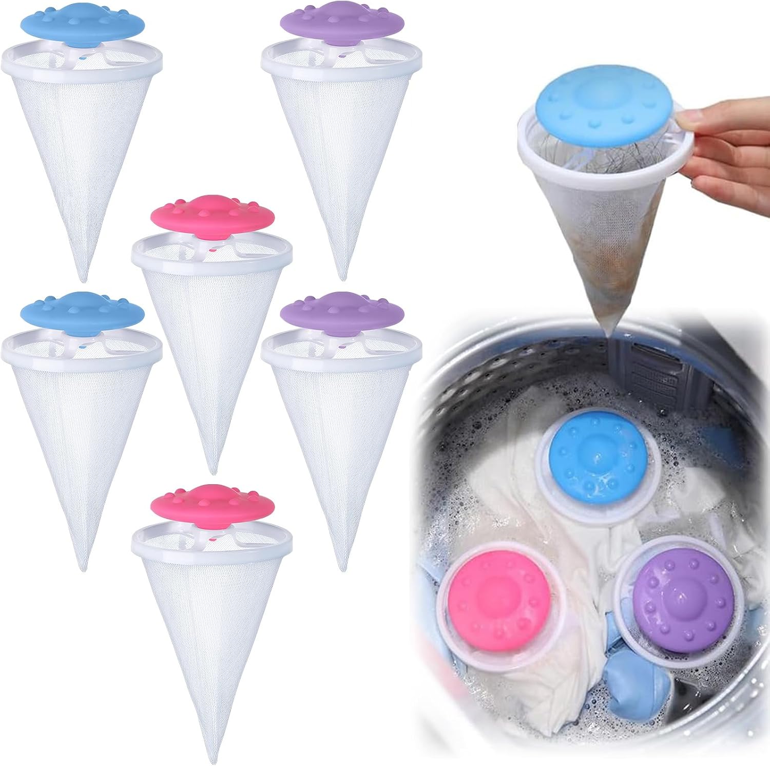 6pcs Pet Hair Remover for Laundry, Lint Catcher for Laundry, Washing Machine Floating Lint Mesh Bag, Reusable Household Hair Filter Washer Lint Trap Net Pouch, Dog Cat Pet Hair Catcher