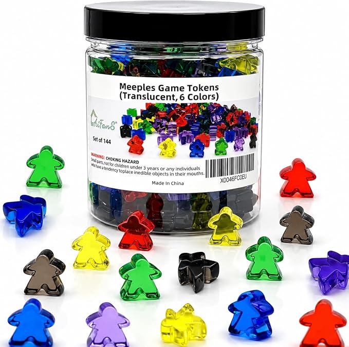 Meeples Game Tokens, 144 Pieces, 6 Colors, Translucent Game Pieces | Board Game by BetterDecorationBetterLife