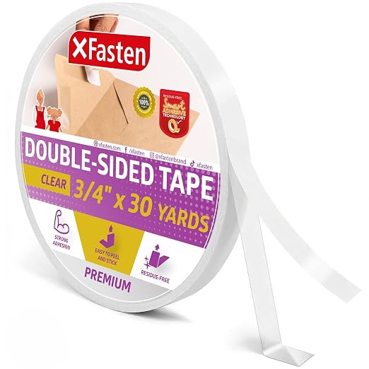 XFasten Clear Double Sided Sticky Tape, 3/4-Inch x 30-Yards, Single Roll Ideal by XFasten