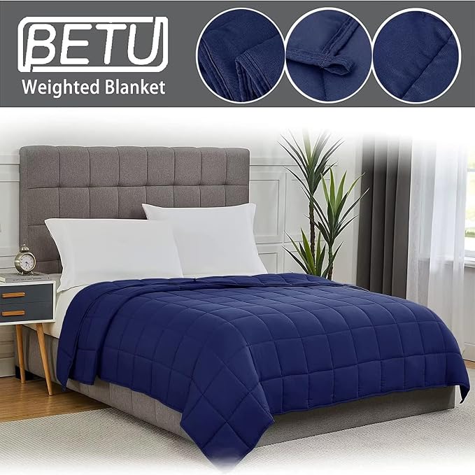 Navy Blue Weighted Blanket for Adults 15lbs, Queen Size Cooling Heavy Throw - Image 5