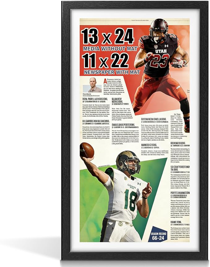 JupDec 11 × 22 Up to 13 × 24 Newspaper Frame, Premium Wood Display Case by JupDec