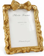 Gold Picture Frames 5x7 Bow Frame, Ornate Elegant 5 by 7 Photo Frame by Cuspin