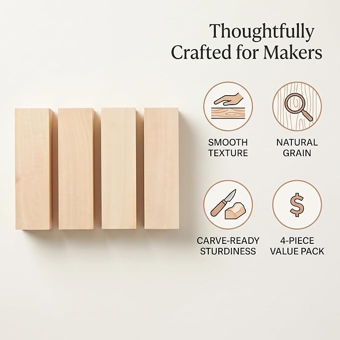 4 PCS 10x3.5x1.7 Inch Unfinished Wood Blocks, Wooden Rectangle Blocks Basswood - Image 6
