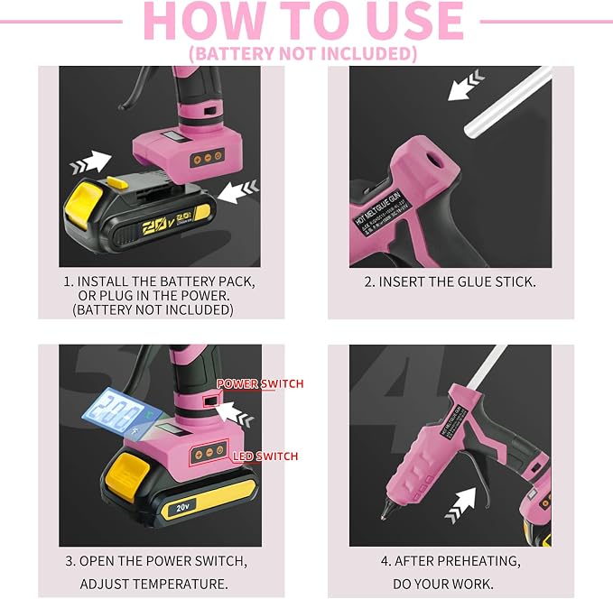 100W Cordless Glue Gun for Dewalt 20V MAX Battery- 20 Full Size Glue Sticks | - Image 6