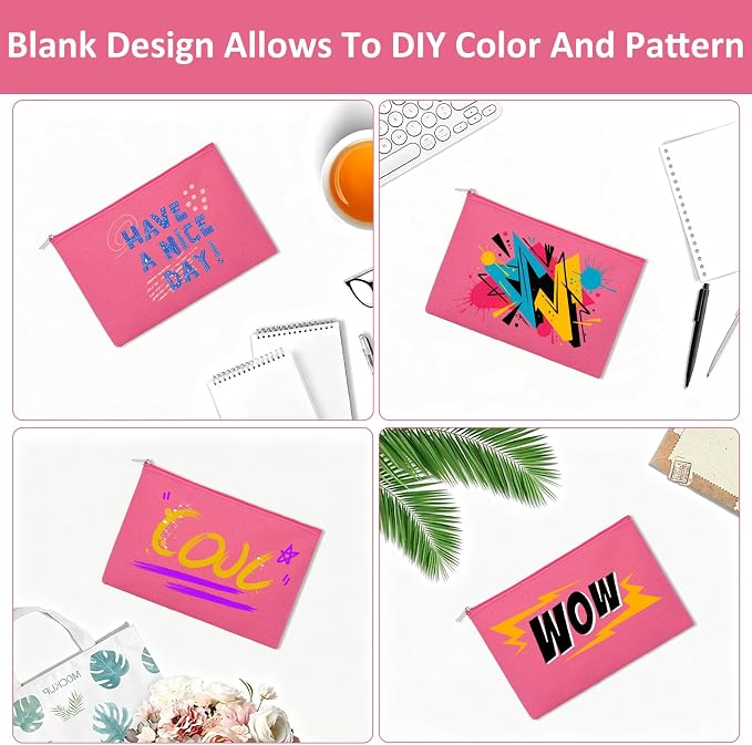 12 Pieces Cotton Canvas Makeup Bag, Blank DIY Craft Bag - Image 5