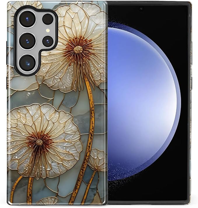 for Samsung Galaxy S24 Ultra Case, Dandelion Stained Glass Pattern Glossy 2 in by Teonvpu