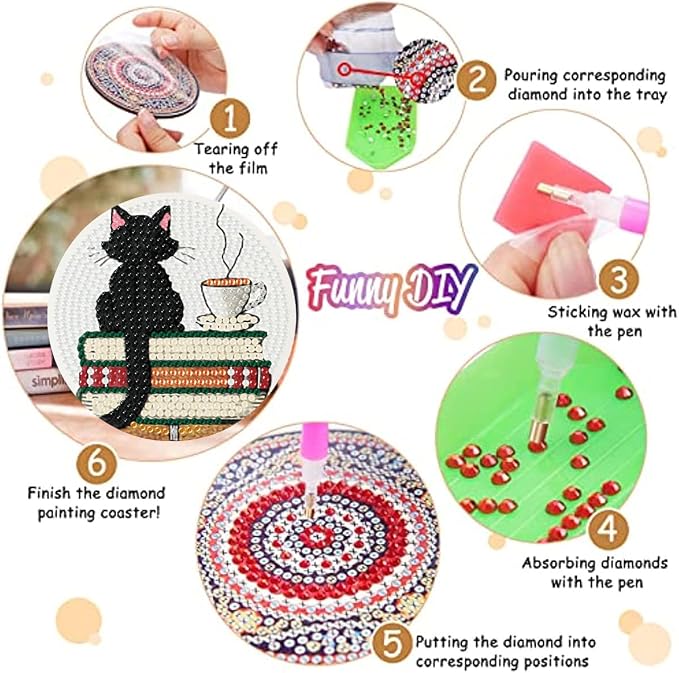 8 Pack Bookshelf Diamond Art Coasters, Diamond Painting Coasters Kits | Books - Image 3