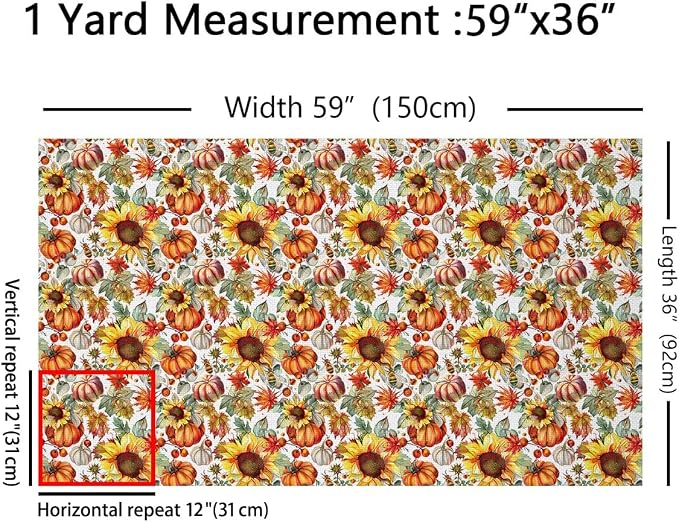 Sunflowers Bees Fabric by The Yard, Fall Autumn Botanical Leaves Flannel - Image 2
