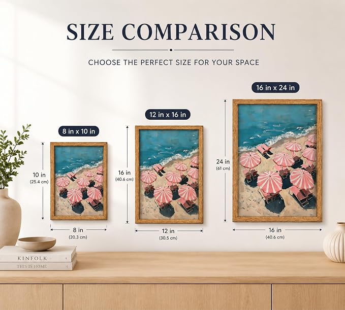 Framed Pink Beach Umbrella Canvas Wall Art, Girl Coastal Natural Painting - Image 5