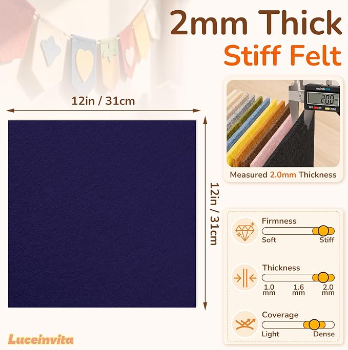 2mm Stiff Felt Sheets 12" X 12" | Thick Polyester Felt Material, DIY Craft - Image 3