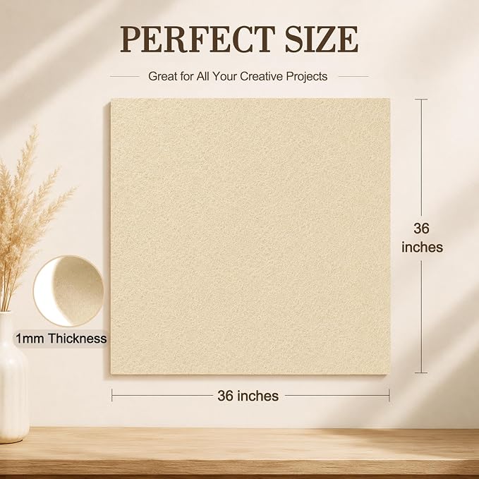 Ivory Large Felt Fabric 36" x 36", 1mm Stiff Felt Sheet, Nonwoven Fabric - Image 3
