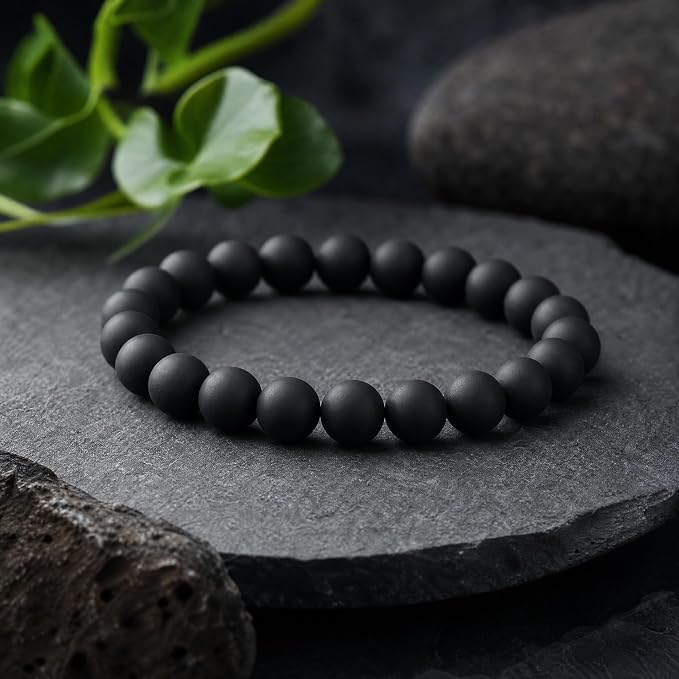 48pcs Natural Matte Black Onyx Gemstone Beads，8mm Frosted Round Loose Stone - Image 3