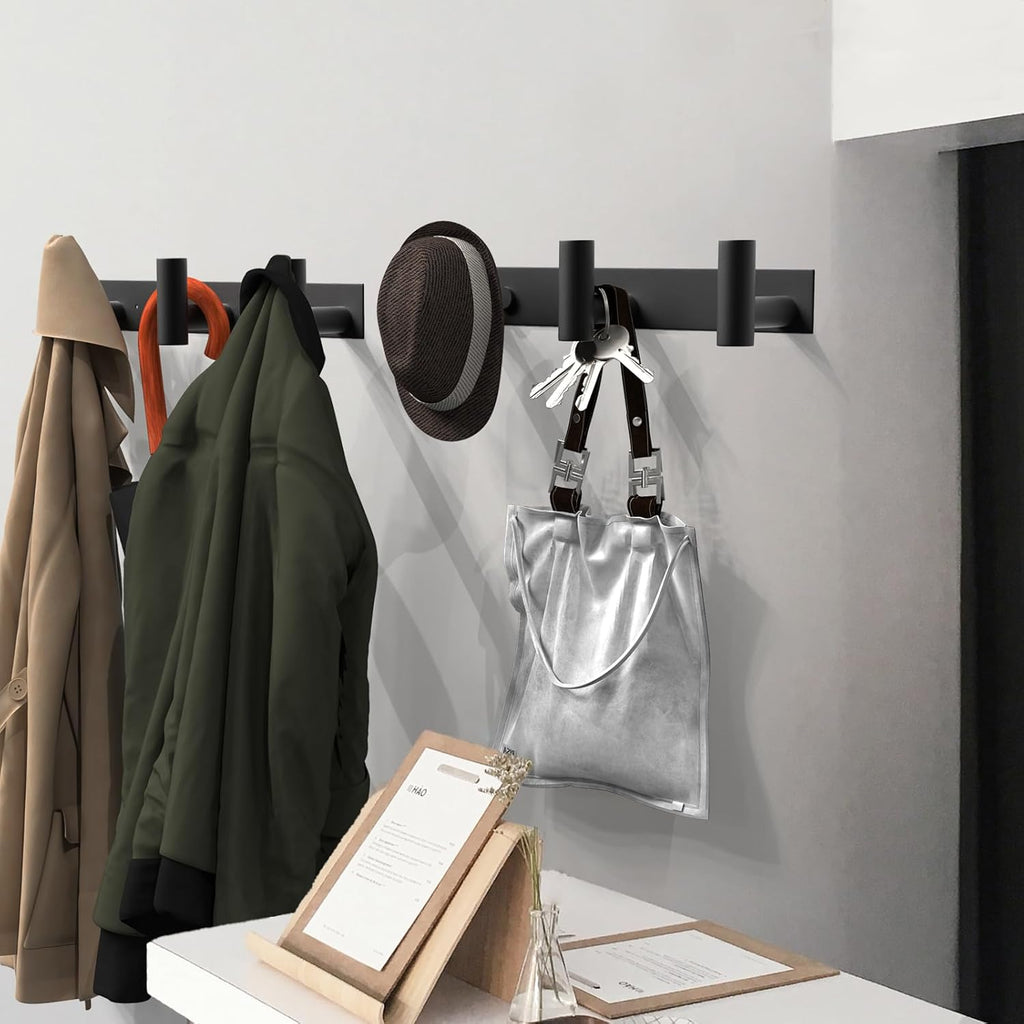VAEHOLD Black Hat and Coat Wall Mount Rack - 3 Hooks for Robes, Bags, Keys, and Towels - Bathroom Towel Hanger Organizer (1 Pack)
