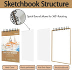 Crehatos 5.5" x 8.5" Small Sketch Book, Top Spiral Bound Sketch Pad, 100 Sheets - Image 3