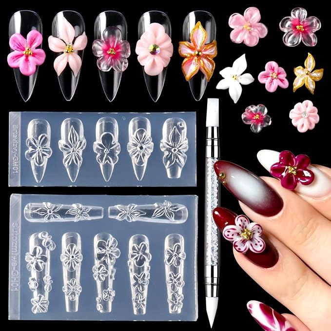 2PCS Silicone Nail Art Molds, Spring Summer Flower Nail Charms | Molds Sakura by SUTOZMIWE