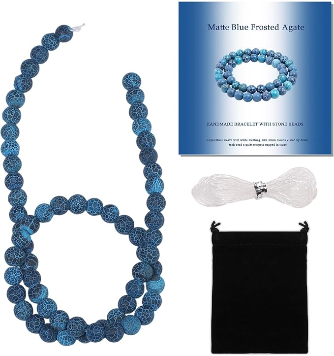 6mm Matte Blue Frosted Agate Bead, 15-Inch Matte Round Loose Stone Beads by THRELE