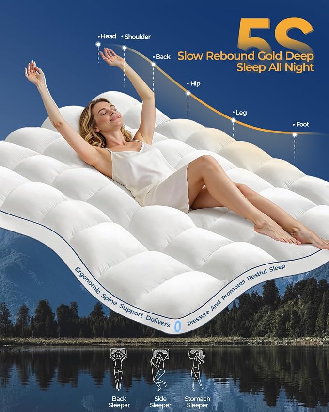 KAYFIA King Mattress Topper, Extra Thick Mattress Pad Cover - Image 5
