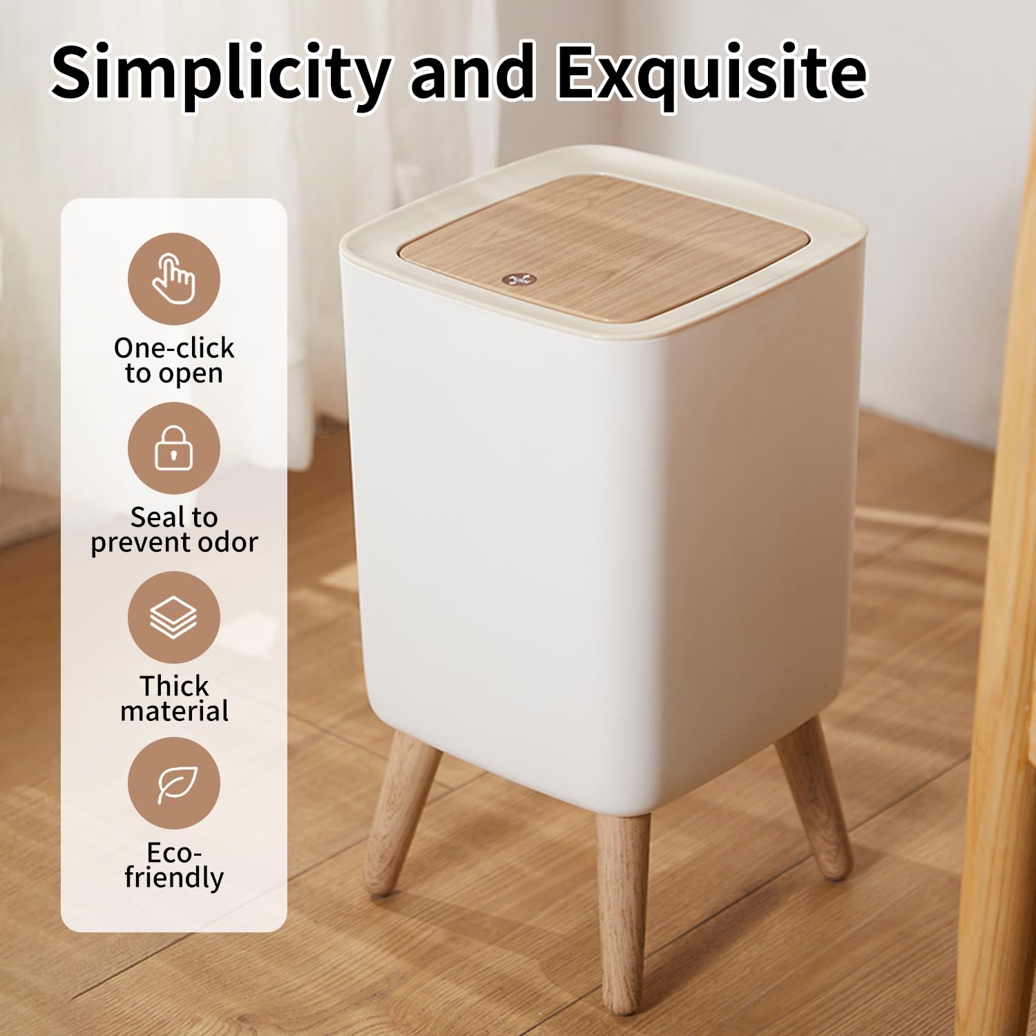 WanWanKa Mini White Plastic Trash Can, 2.6 Gallon Capacity, Slim Design, Anti-Odor, Easy to Clean, Suitable for Any Place