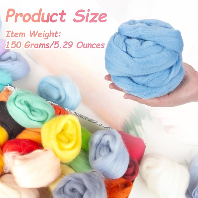 PATIKIL Wool Roving Yarn, 150G/5.3OZ Soft Felting Wool Pure Chunky Roving Yarn - Image 2